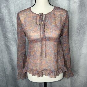 FUNKY PEOPLE NWT Sheer Paisley Ruffle Blouse With Tie - Small